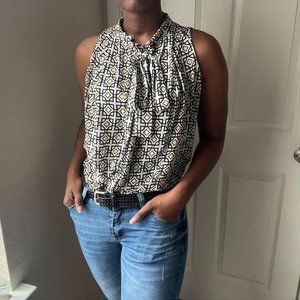 Sleeveless Sophisticated Geometric Pattern Button Down Blouse Women's Fashion